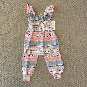 Jessica Simpson Pink and Blue Patterned Kids Romper